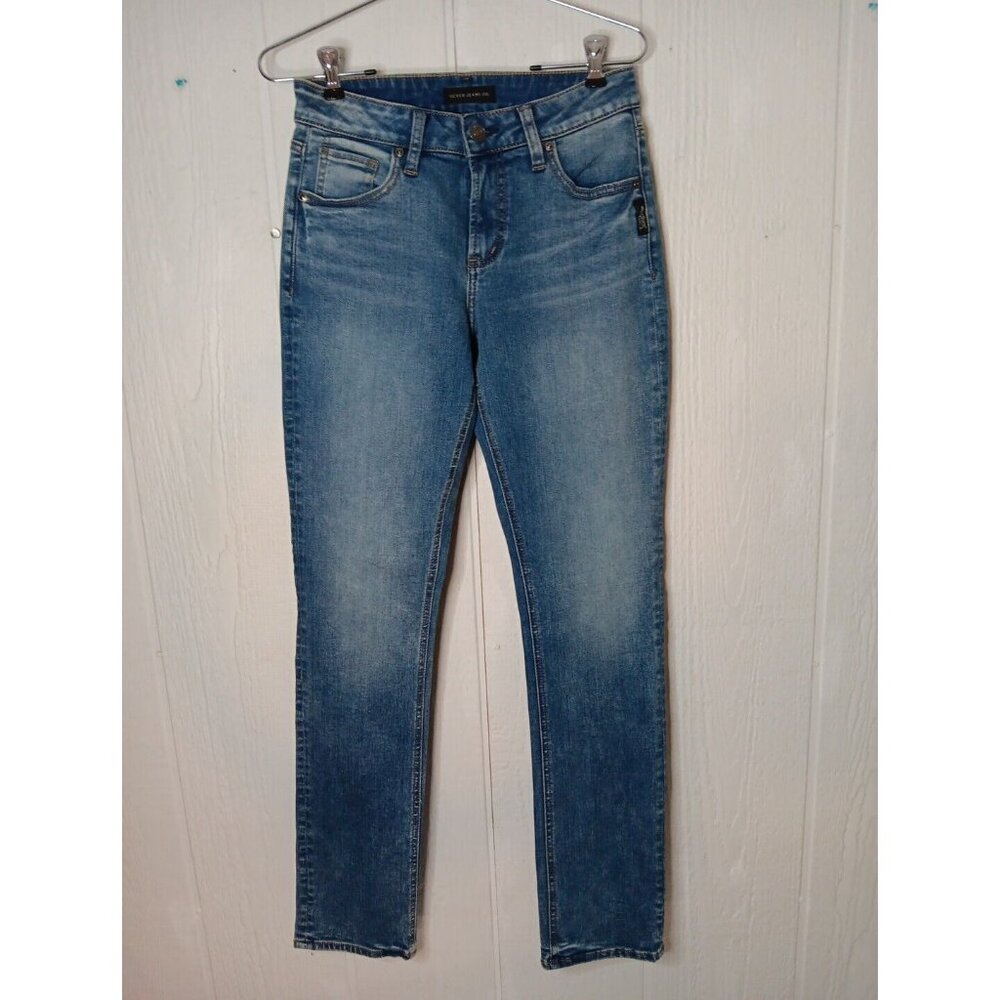 Silver Jeans Avery Straight Womens 27x31 Blue Medium Wash Denim Stretch Blend - Picture 3 of 8